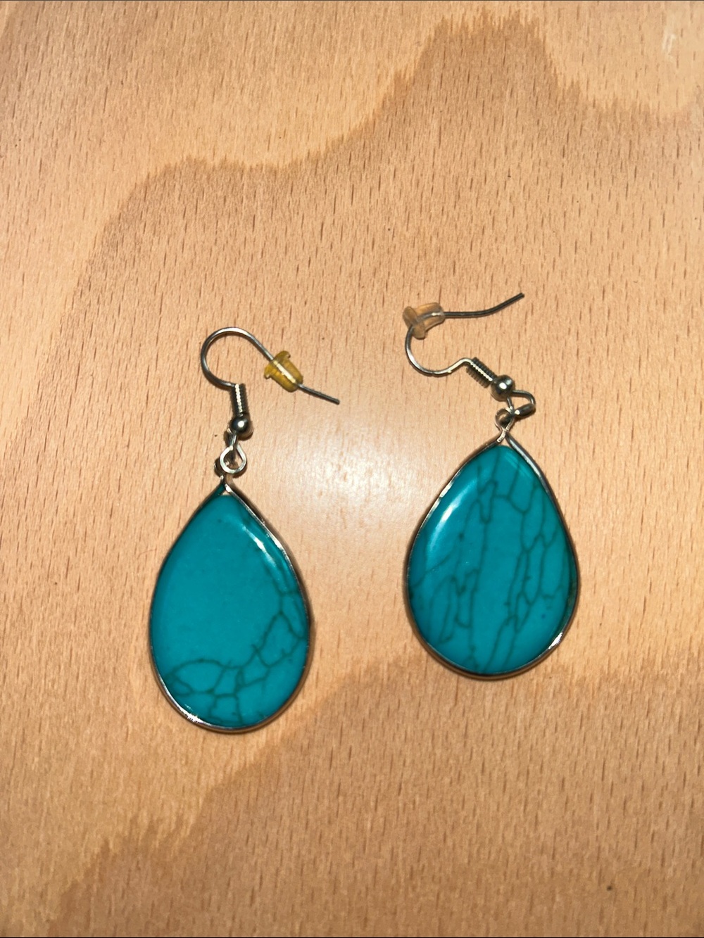 Hand Crafted Teardrop Turquoise Earrings - Bright Blue-Green